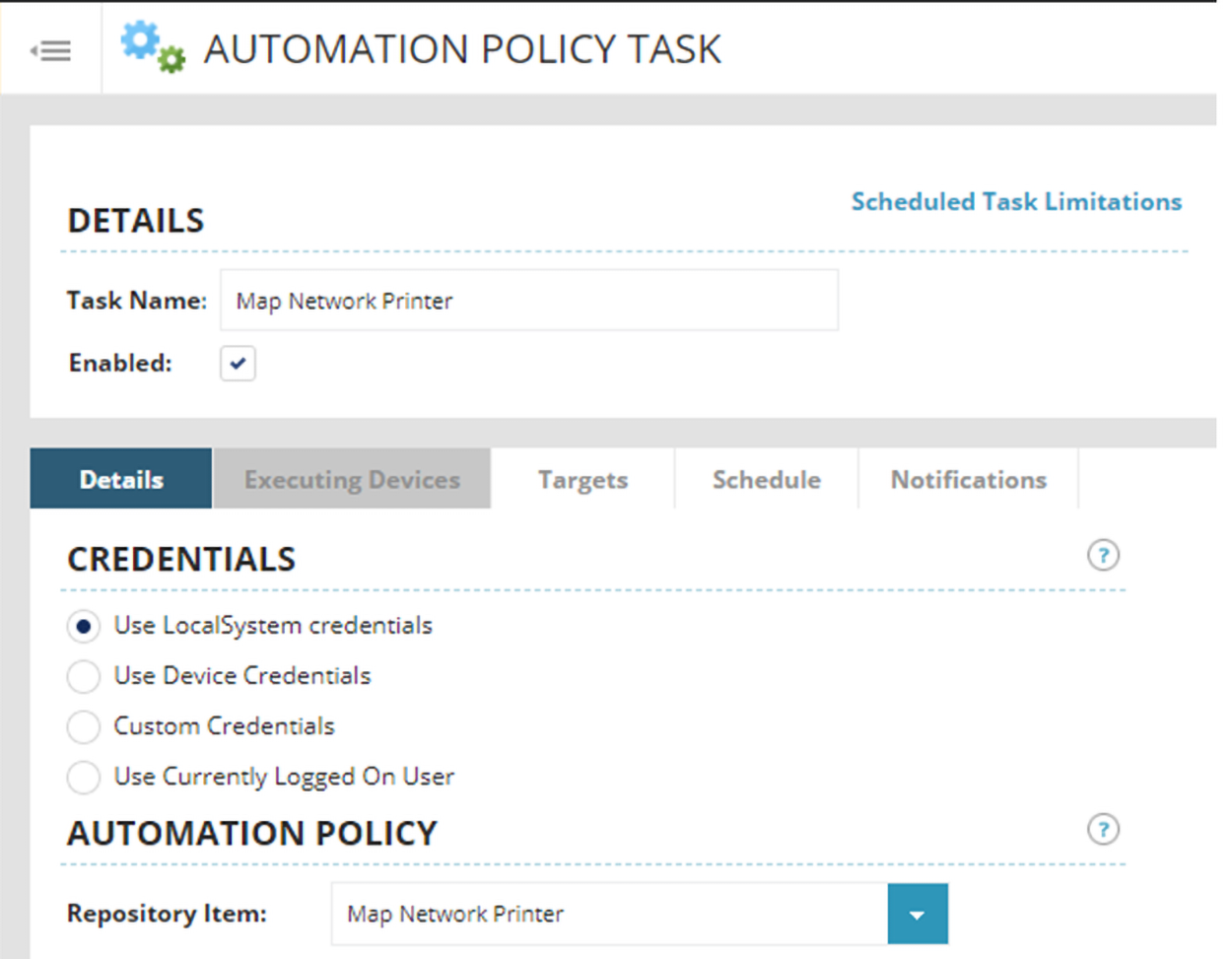 N-central automation policy settings